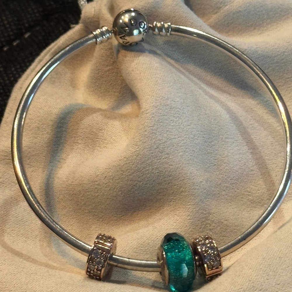 Pandora Silver Bracelet Crystal Charms Green - Picture 6 of 6